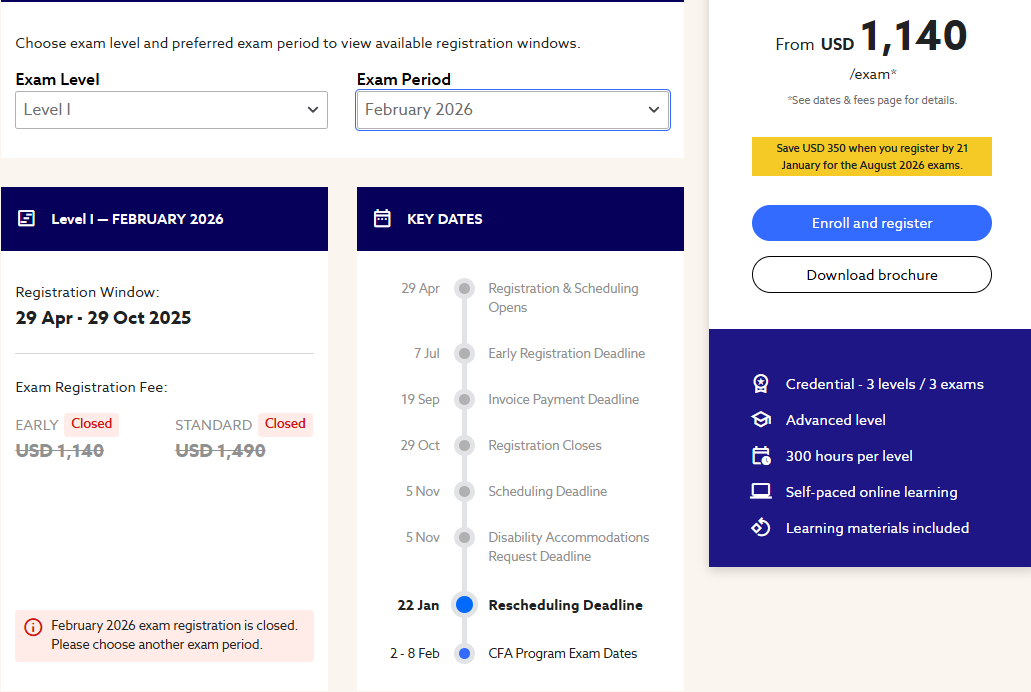 cfa一级考试报名时间安排汇总2026