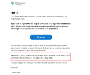 协会邮件：超过时间，免费CFA延期机会作废！