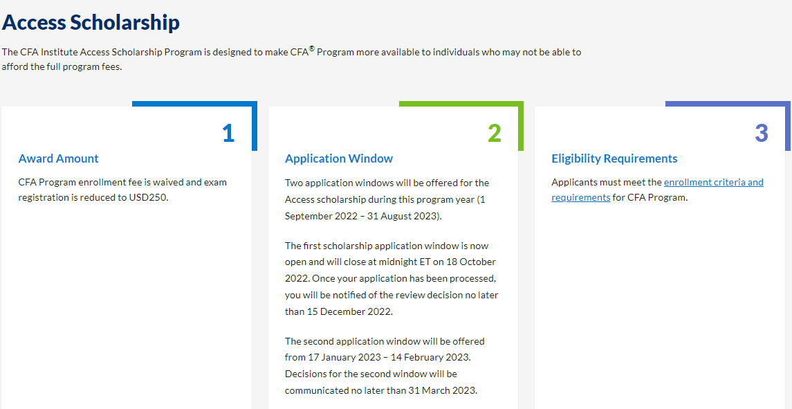 重要通知！CFA励志奖学金（Access scholarship）申请即将截止！