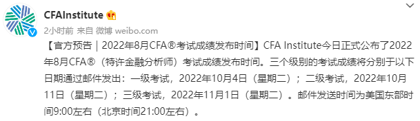 明天公布！8月CFA三级成绩查询入口、时间分别是什么？